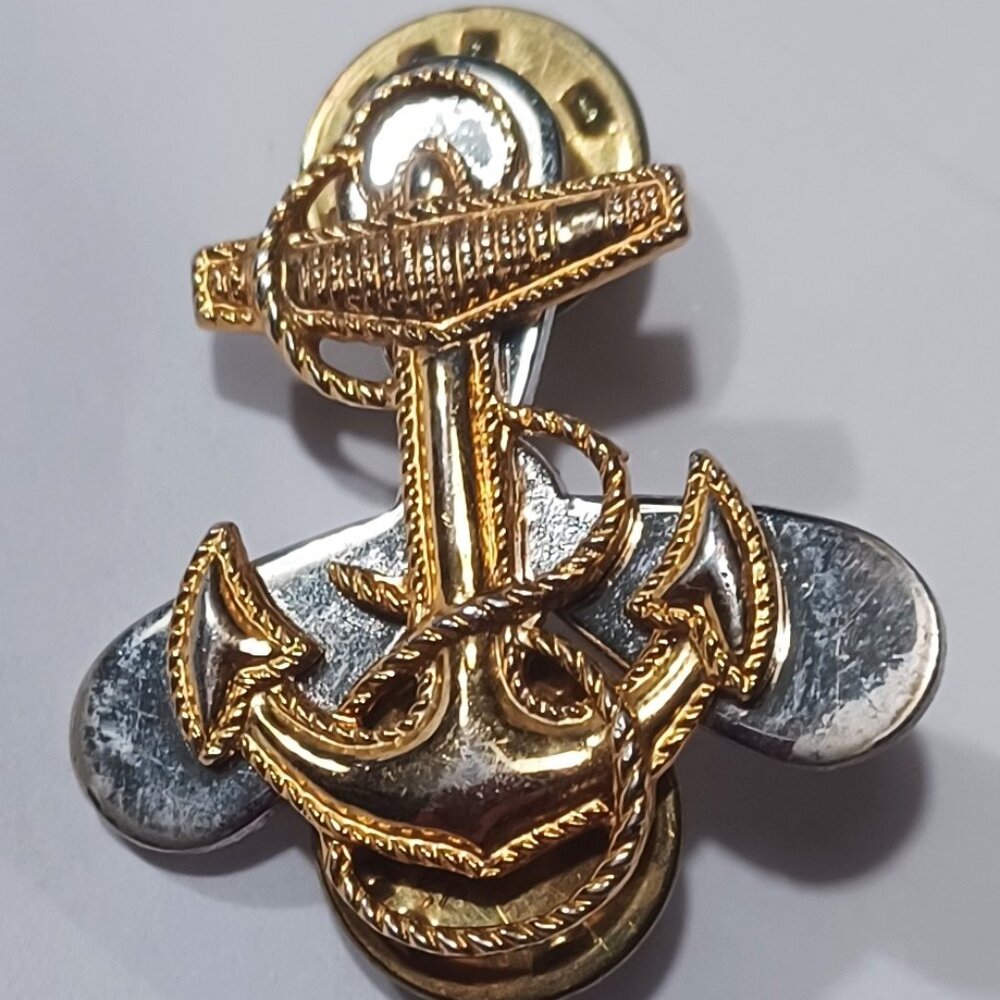 U.S. Navy Wave Anchor Uniform Sterling Pin  Vintage  1940's